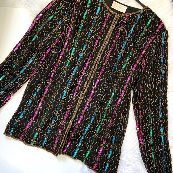 Tiffany’s Closet SILK Multicolor Sequin Blazer - Picture 2 of 8